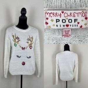 Poof New York Merry Christmas Ugly (cute) sweater. Size medium. Sequins